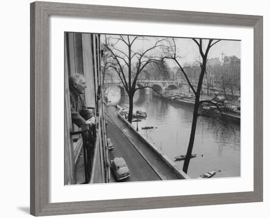 French Painter Marc Chagall Looking Out at the River Seine-Loomis Dean-Framed Premium Photographic Print