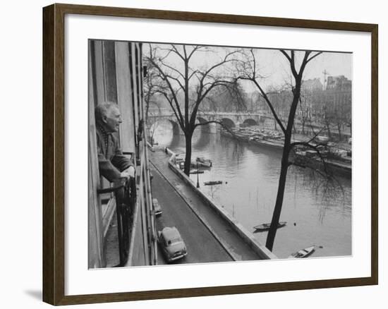 French Painter Marc Chagall Looking Out at the River Seine-Loomis Dean-Framed Premium Photographic Print