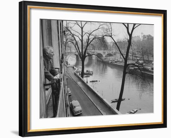 French Painter Marc Chagall Looking Out at the River Seine-Loomis Dean-Framed Premium Photographic Print