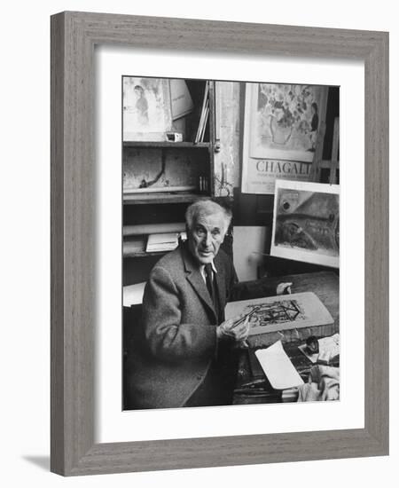 French Painter Marc Chagall Working on a Painting-Loomis Dean-Framed Photographic Print