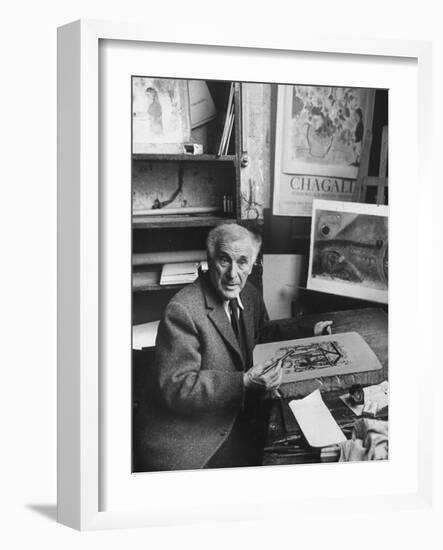 French Painter Marc Chagall Working on a Painting-Loomis Dean-Framed Photographic Print