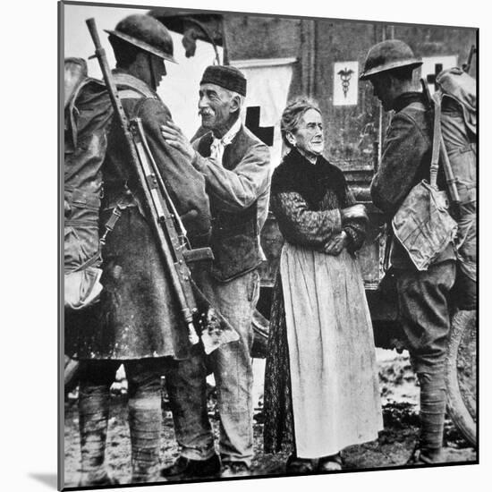 French Peasants Greet Two Heavily-Laden Americans, 1917-American Photographer-Mounted Photographic Print