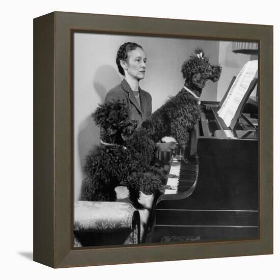 French Poodles Sitting at Piano with Woman-null-Framed Premier Image Canvas