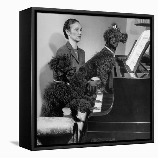 French Poodles Sitting at Piano with Woman-null-Framed Premier Image Canvas