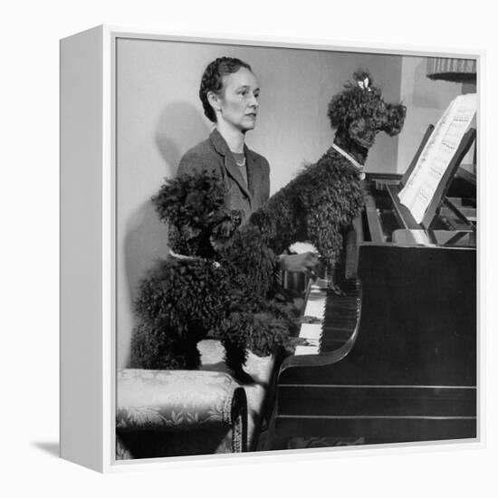 French Poodles Sitting at Piano with Woman-null-Framed Premier Image Canvas