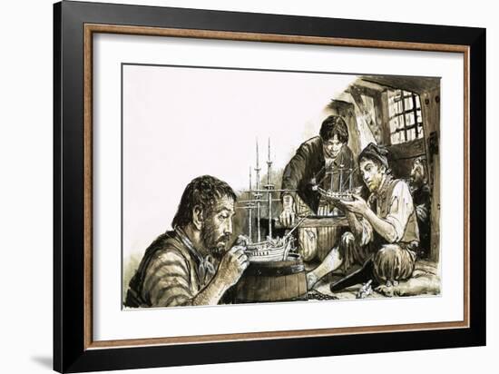 French Prisoners-Of-War of the Napoleonic Wars Making Model Ships-C.l. Doughty-Framed Giclee Print