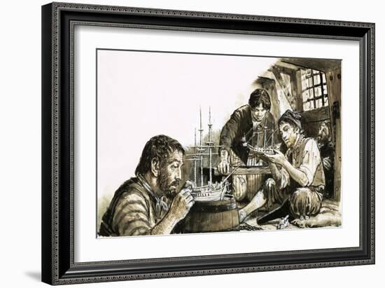 French Prisoners-Of-War of the Napoleonic Wars Making Model Ships-C.l. Doughty-Framed Giclee Print