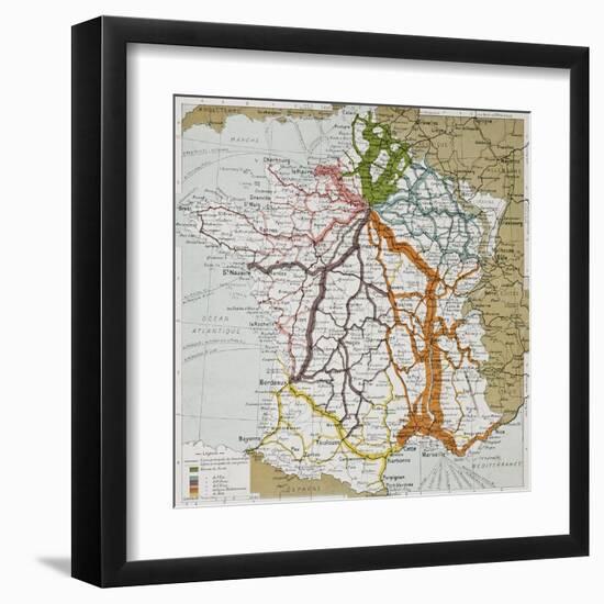 French Railways Old Map (End Of 19Th Century)-marzolino-Framed Art Print