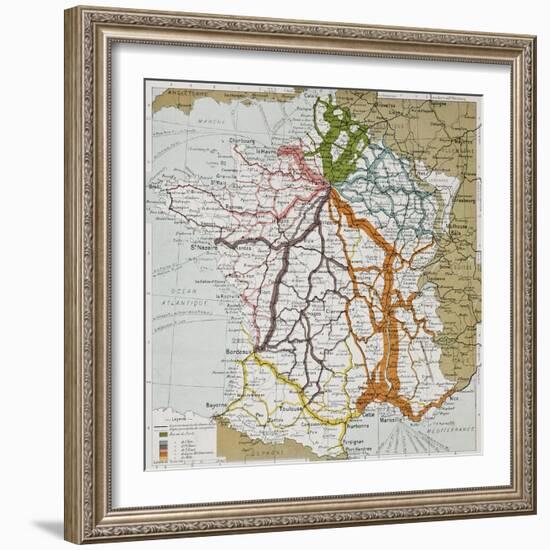 French Railways Old Map (End Of 19Th Century)-marzolino-Framed Art Print