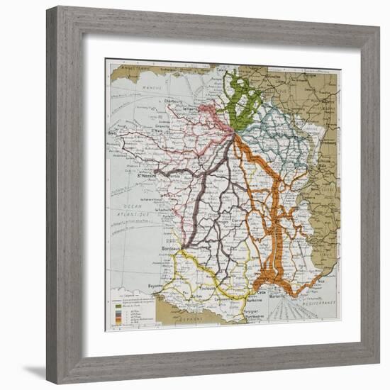 French Railways Old Map (End Of 19Th Century)-marzolino-Framed Art Print