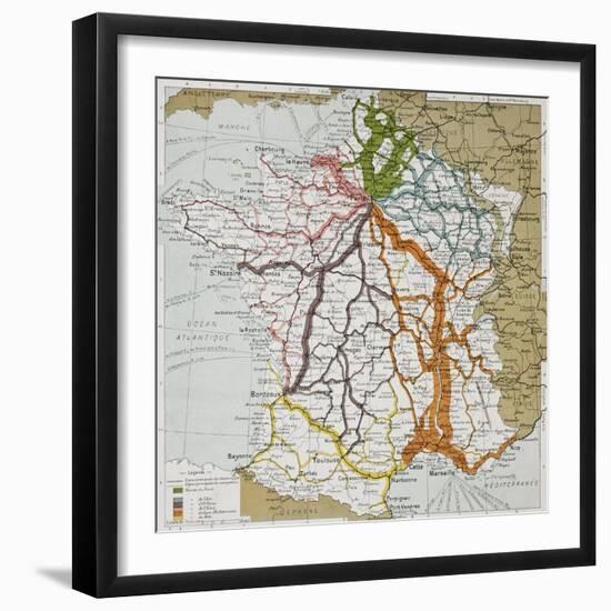 French Railways Old Map (End Of 19Th Century)-marzolino-Framed Art Print