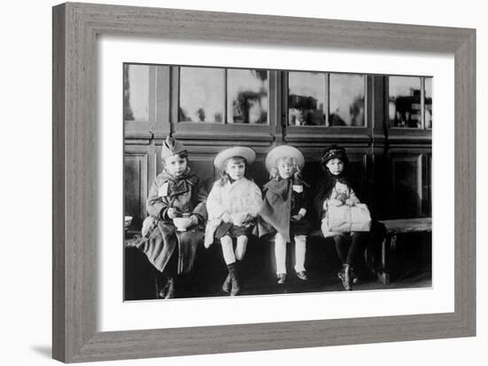 French Refugee Children Waiting for a Train, 20 January 1918-null-Framed Giclee Print