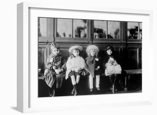 French Refugee Children Waiting for a Train, 20 January 1918-null-Framed Giclee Print