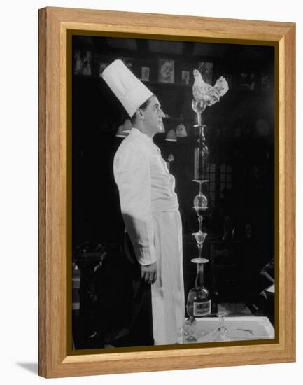 French Restaurant Owner Sam Letrone Entertaining Patrons with His Performing Chicken-Loomis Dean-Framed Premier Image Canvas