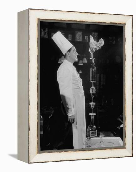 French Restaurant Owner Sam Letrone Entertaining Patrons with His Performing Chicken-Loomis Dean-Framed Premier Image Canvas