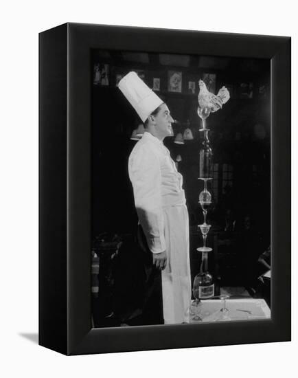 French Restaurant Owner Sam Letrone Entertaining Patrons with His Performing Chicken-Loomis Dean-Framed Premier Image Canvas