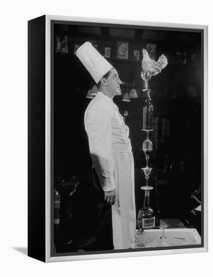 French Restaurant Owner Sam Letrone Entertaining Patrons with His Performing Chicken-Loomis Dean-Framed Premier Image Canvas