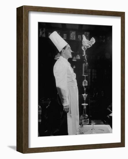 French Restaurant Owner Sam Letrone Entertaining Patrons with His Performing Chicken-Loomis Dean-Framed Photographic Print