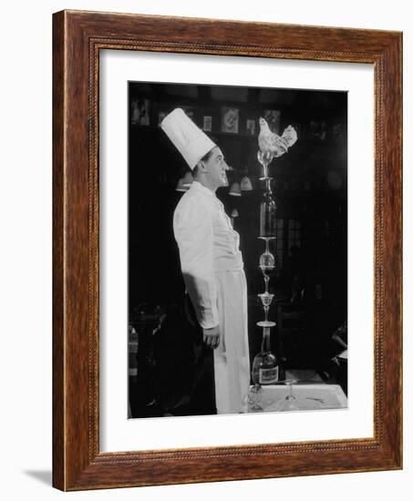 French Restaurant Owner Sam Letrone Entertaining Patrons with His Performing Chicken-Loomis Dean-Framed Photographic Print