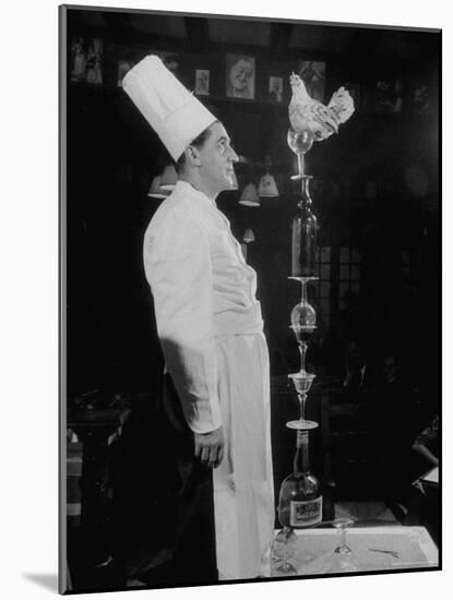 French Restaurant Owner Sam Letrone Entertaining Patrons with His Performing Chicken-Loomis Dean-Mounted Photographic Print