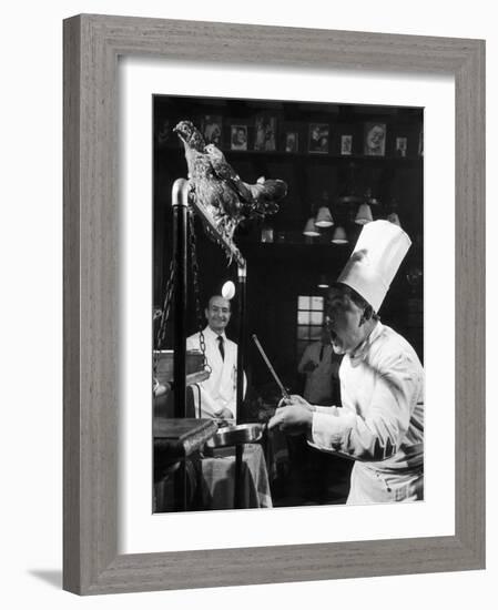 French Restaurant Owner Sam Letrone Entertaining Patrons with His Performing Chicken-Loomis Dean-Framed Photographic Print