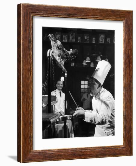 French Restaurant Owner Sam Letrone Entertaining Patrons with His Performing Chicken-Loomis Dean-Framed Photographic Print