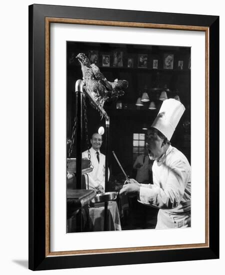 French Restaurant Owner Sam Letrone Entertaining Patrons with His Performing Chicken-Loomis Dean-Framed Photographic Print