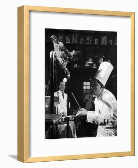 French Restaurant Owner Sam Letrone Entertaining Patrons with His Performing Chicken-Loomis Dean-Framed Photographic Print