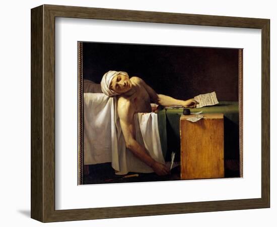 French Revolution: “” Jean Paul Marat (1743-1793) Murdered in His Bathtub on 13/07/1793” Painting B-Jacques Louis David-Framed Giclee Print
