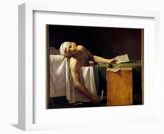 French Revolution: “” Jean Paul Marat (1743-1793) Murdered in His Bathtub on 13/07/1793” Painting B-Jacques Louis David-Framed Giclee Print