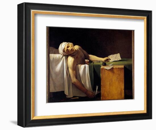 French Revolution: “” Jean Paul Marat (1743-1793) Murdered in His Bathtub on 13/07/1793” Painting B-Jacques Louis David-Framed Giclee Print