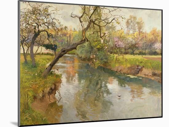 French River Landscape with a Flowering Tree-Fritz Thaulow-Mounted Giclee Print