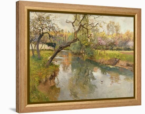 French River Landscape with a Flowering Tree-Fritz Thaulow-Framed Premier Image Canvas