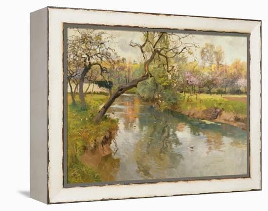 French River Landscape with a Flowering Tree-Fritz Thaulow-Framed Premier Image Canvas