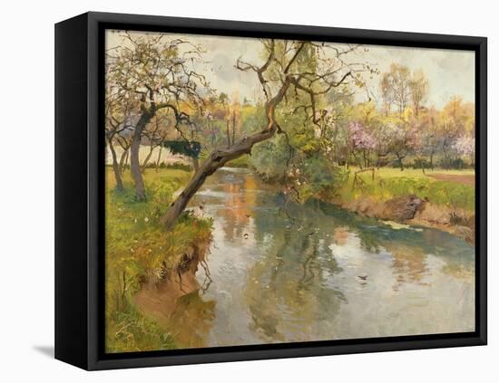 French River Landscape with a Flowering Tree-Fritz Thaulow-Framed Premier Image Canvas