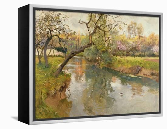 French River Landscape with a Flowering Tree-Fritz Thaulow-Framed Premier Image Canvas