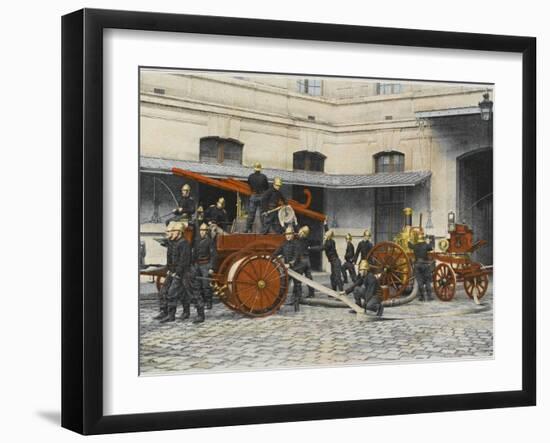 French Sapeurs-Pompiers Manoeuvre their Engines at the Scene of a Fire-null-Framed Photographic Print