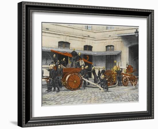 French Sapeurs-Pompiers Manoeuvre their Engines at the Scene of a Fire-null-Framed Photographic Print