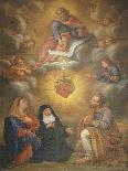Adoration of the Sacred Heart of Jesus by the Angels, Mary and Joseph and Margaret Mary Alacocque-French School-Giclee Print