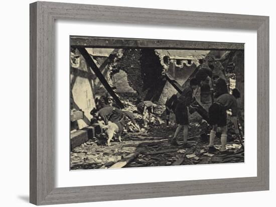 French Scouts Restoring an Old Ruined House-null-Framed Photographic Print