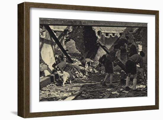 French Scouts Restoring an Old Ruined House-null-Framed Photographic Print