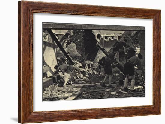 French Scouts Restoring an Old Ruined House-null-Framed Photographic Print