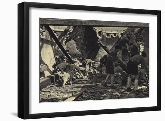 French Scouts Restoring an Old Ruined House-null-Framed Photographic Print