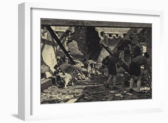 French Scouts Restoring an Old Ruined House-null-Framed Photographic Print