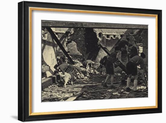 French Scouts Restoring an Old Ruined House-null-Framed Photographic Print