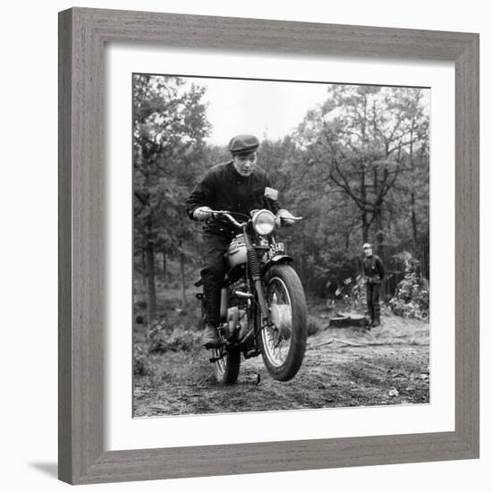 French Singer Ricet Barrier (Maurice-Pierre Barrier) on a Moto April 1965-null-Framed Photo