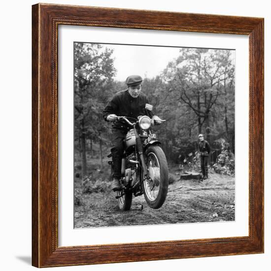 French Singer Ricet Barrier (Maurice-Pierre Barrier) on a Moto April 1965-null-Framed Photo