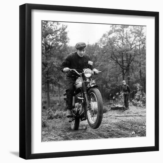 French Singer Ricet Barrier (Maurice-Pierre Barrier) on a Moto April 1965-null-Framed Photo