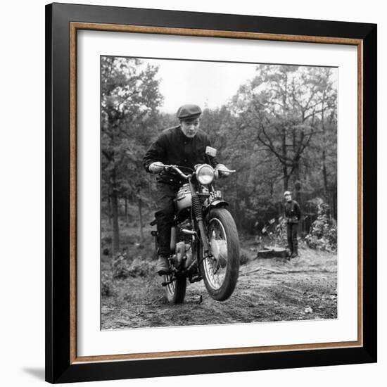 French Singer Ricet Barrier (Maurice-Pierre Barrier) on a Moto April 1965-null-Framed Photo