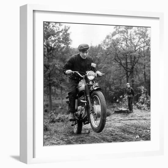 French Singer Ricet Barrier (Maurice-Pierre Barrier) on a Moto April 1965-null-Framed Photo